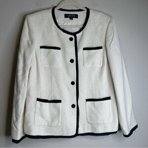 Kasper Cream White with Black Trim Tweed Jacket Blazer‎ Women Old Money Size 16